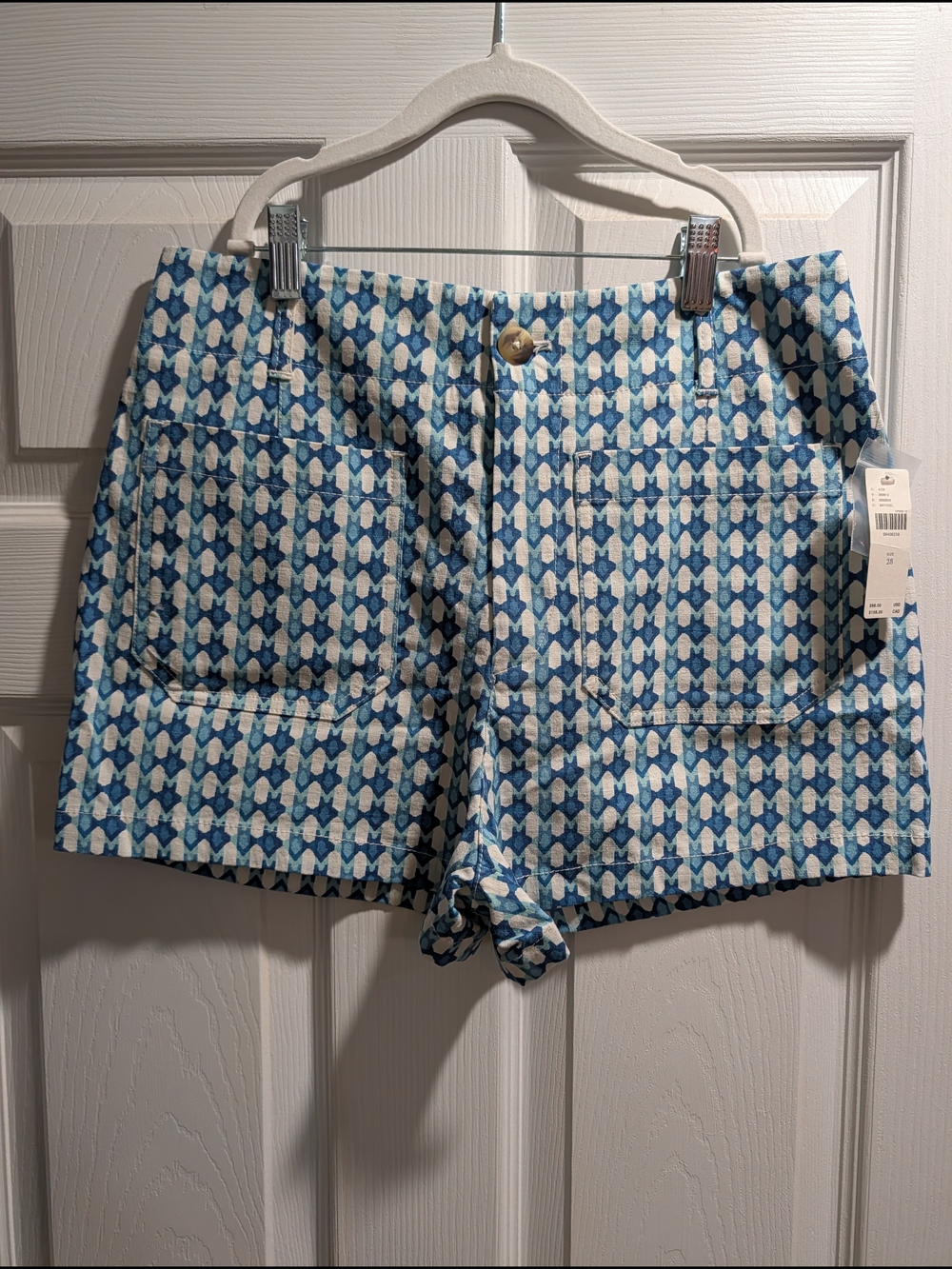 Anthropologie Blue & White Geometric Print Shorts NWT's Sz 28